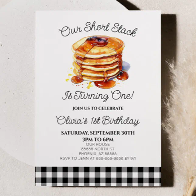 Our Short Stack Pancakes Breakfast Birthday Party Invitation | Zazzle