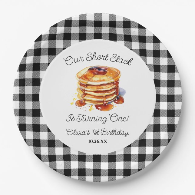 Our Short Stack Pancakes Breakfast Birthday Party Paper Plates (Front)