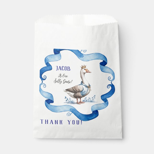 Our Silly Goose Is Turning One Birthday Guestbook Favor Bag (Front)