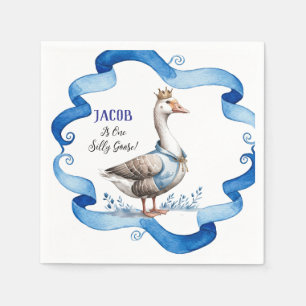 Our Silly Goose Is Turning One Boy Birthday Napkins