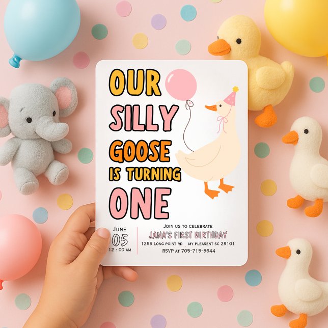 Our Silly Goose Is Turning One | Cute & Colorful  Invitation (Creator Uploaded)