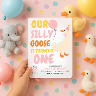 Our Silly Goose Is Turning One   Cute & Colorful  Invitation