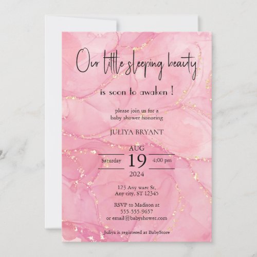 Our sleeping beauty pink baby shower invitation