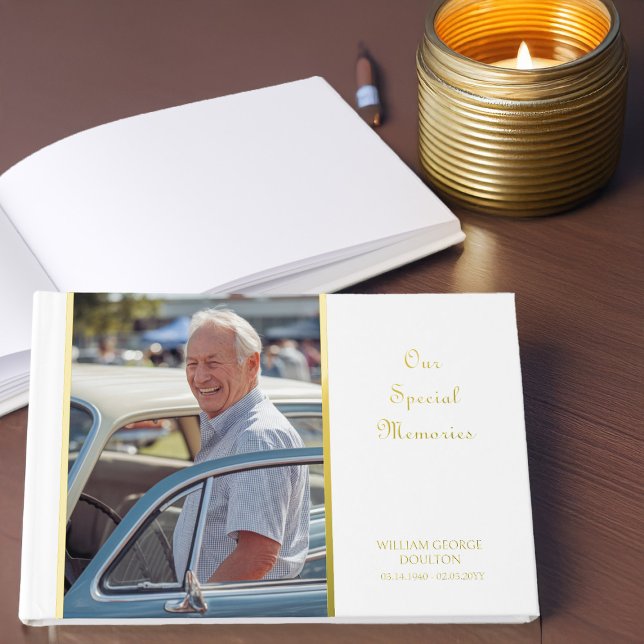 Our Special Memories Memorial Photo Gold Foil Guest Book (Memory Book or Condolences Book with Photo by Darling & May)