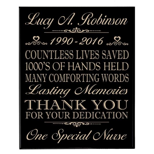 Our Special Nurse Retirement Solid Black Plaque (Front)