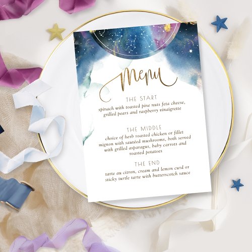 Our Stars Aligned Celestial Theme Watercolor Menu