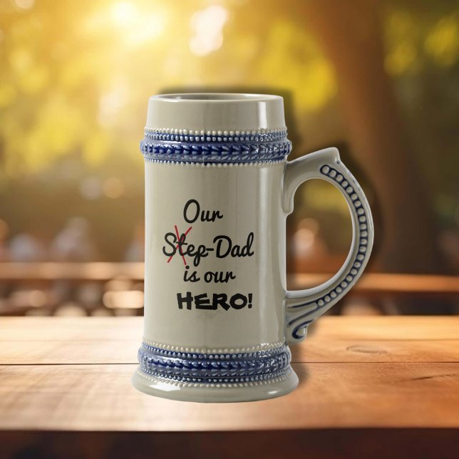 Our Step-Dad is our HERO Stepfather Rustic Cool  Beer Stein ("Our Step-Dad is our HERO" A Sturdy, Rustic Beer Stein for an Awesome  Stepfather.)
