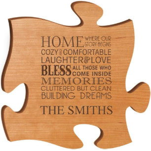 Our Story Begins Cherry Puzzle Piece Wall Sign