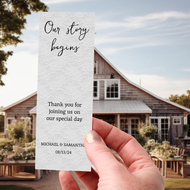 Our Story Begins Lace look Wedding favor Bookmarks (Creator Uploaded)