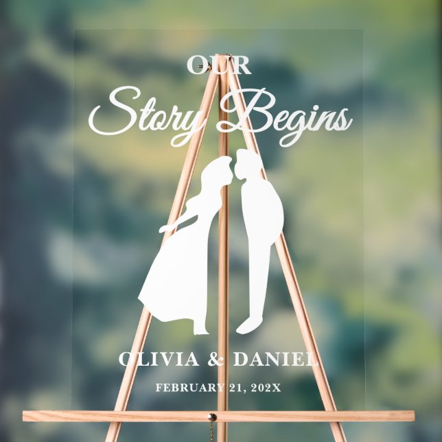 Our Story Begins Luxury Wedding Welcome Acrylic Sign (Neutral)