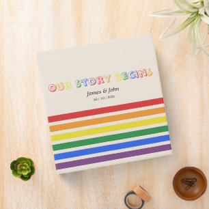 Our Story Begins Rainbow LGBTQ Flag Couple 3 Ring Binder