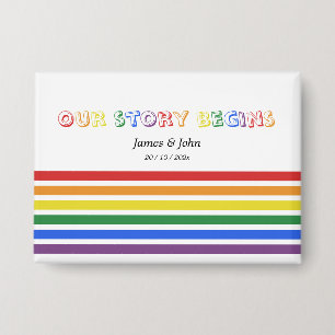 Our Story Begins Rainbow LGBTQ Flag Couple Button