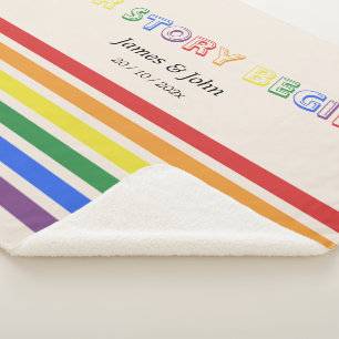 Our Story Begins Rainbow LGBTQ Flag Couple Sherpa Blanket