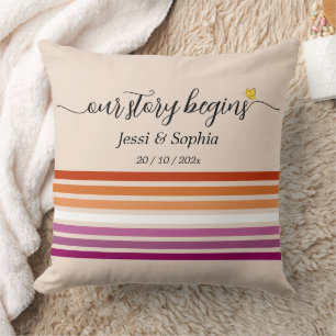 Our Story Begins Sunset Lesbian Flag Throw Pillow