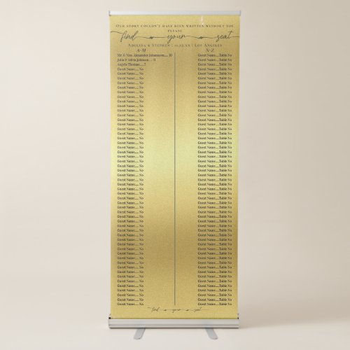 Our Story Gold Wedding Alphabetic Seating Chart Retractable Banner