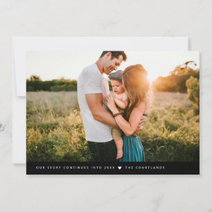 Our Story Minimalist New Years Photo Black Holiday Card