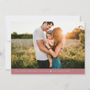 Our Story Minimalist New Years Photo Pink Holiday Card