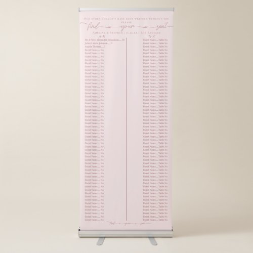 Our Story Pink Wedding Alphabetic Seating Chart Retractable Banner