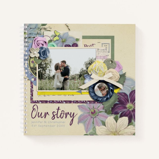 Our Story Rustic Floral Scrapbook Photo Keepsake Notebook (Front)