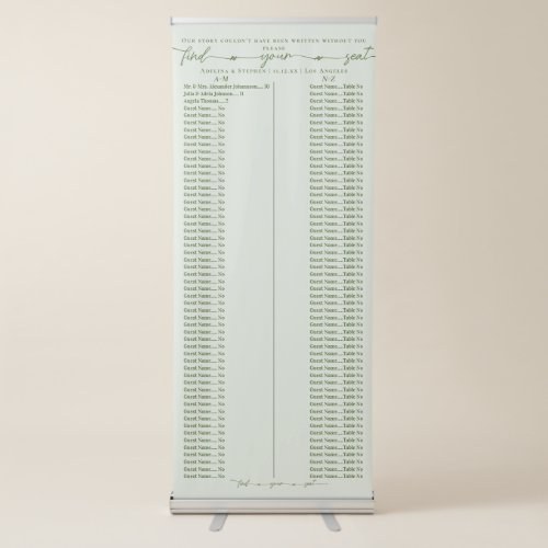 Our Story Sage Wedding Alphabetic Seating Chart Retractable Banner