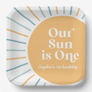 Our Sun is One Boho Sunshine birthday Paper Plates