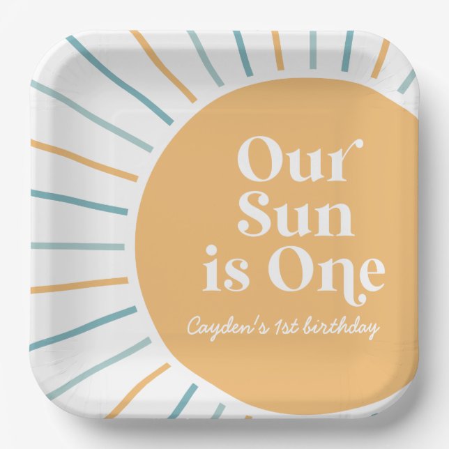 Our Sun is One Boho Sunshine birthday Paper Plates (Front)