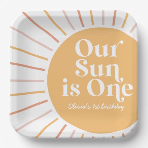 Our Sun is One Boho Sunshine birthday Paper Plates