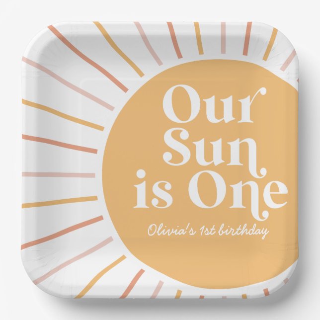 Our Sun is One Boho Sunshine birthday Paper Plates (Front)