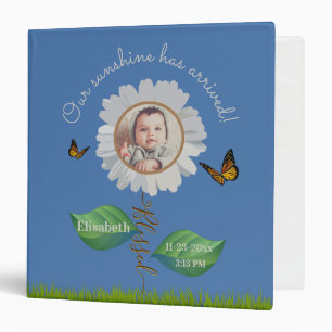 Our Sunshine Baby Announcement Floral Daisy Photo 3 Ring Binder
