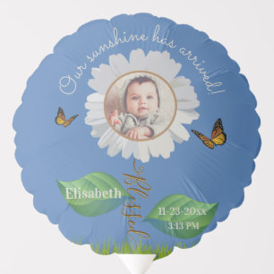 Our Sunshine Baby Announcement Floral Daisy Photo  Balloon