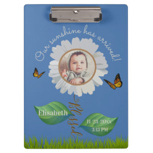 Our Sunshine Baby Announcement Floral Daisy Photo  Clipboard
