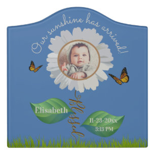 Our Sunshine Baby Announcement Floral Daisy Photo  Door Sign