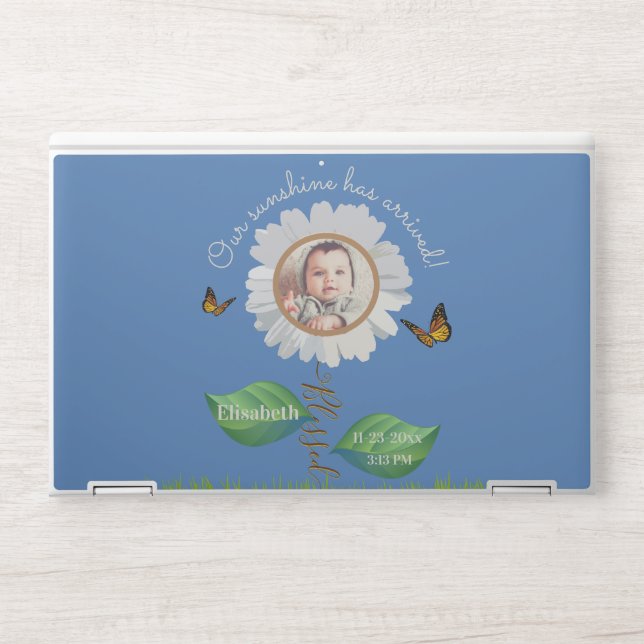 Our Sunshine Baby Announcement Floral Daisy Photo  HP Laptop Skin (Front)
