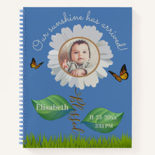 Our Sunshine Baby Announcement Floral Daisy Photo  Notebook