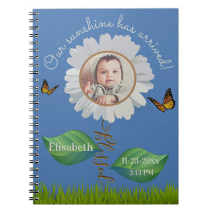 Our Sunshine Baby Announcement Floral Daisy Photo  Notebook