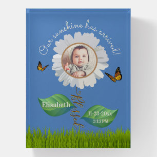 Our Sunshine Baby Announcement Floral Daisy Photo  Paperweight