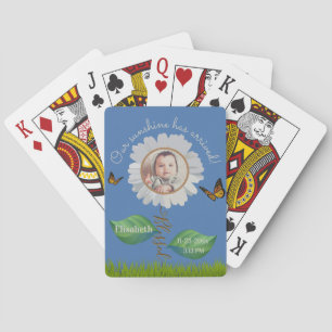 Our Sunshine Baby Announcement Floral Daisy Photo  Poker Cards