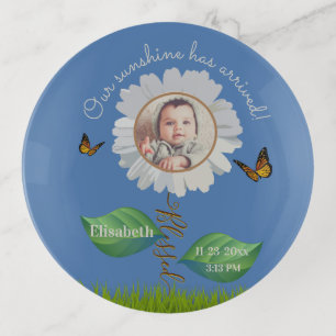 Our Sunshine Baby Announcement Floral Daisy Photo  Trinket Tray