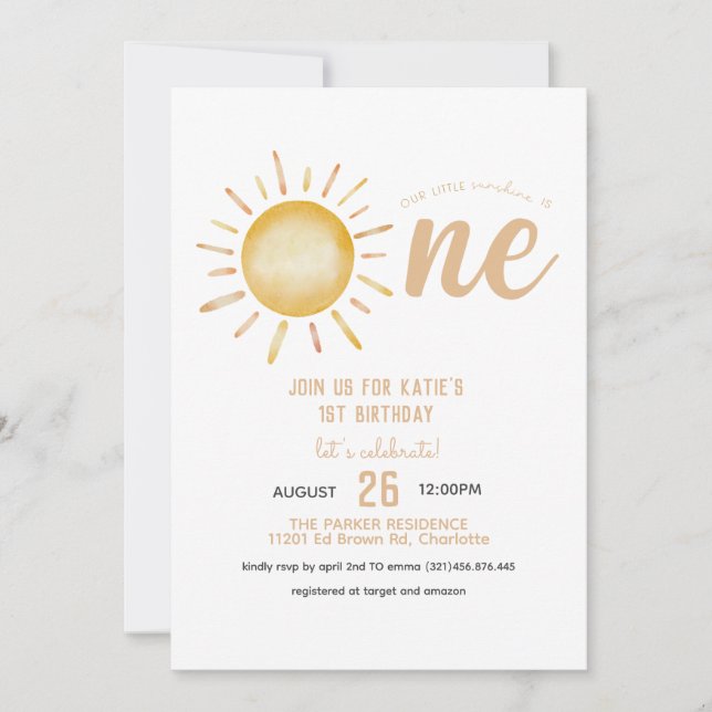 Our Sunshine is Turning One Birthday Invitation (Front)