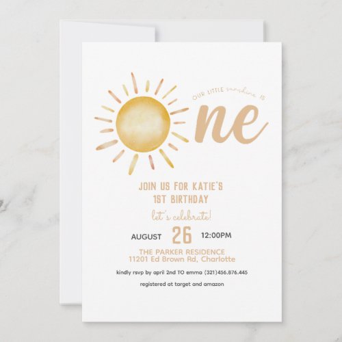 Our Sunshine is Turning One Birthday Invitation