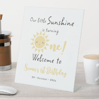 Our Sunshine is Turning One Cute Birthday Welcome Pedestal Sign