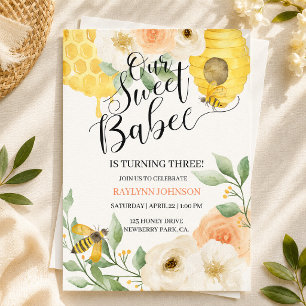 Our Sweet Babe Bee Birthday   Honey Bee Party Invitation