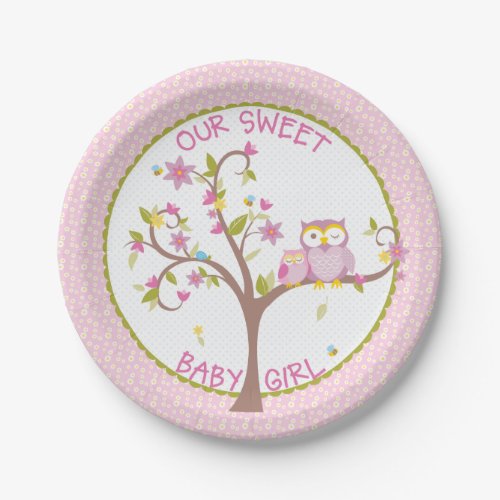 Our Sweet Baby Girl Owl Baby Shower Plate