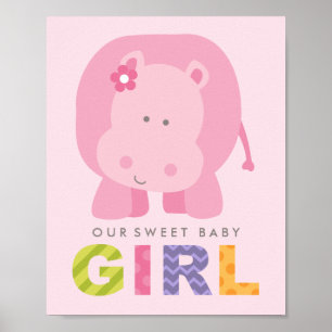 Our Sweet Baby Girl Pink Hippo Nursery Poster