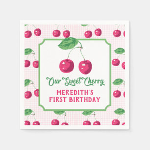 "Our Sweet Cherry" Pink & Green Birthday Napkins