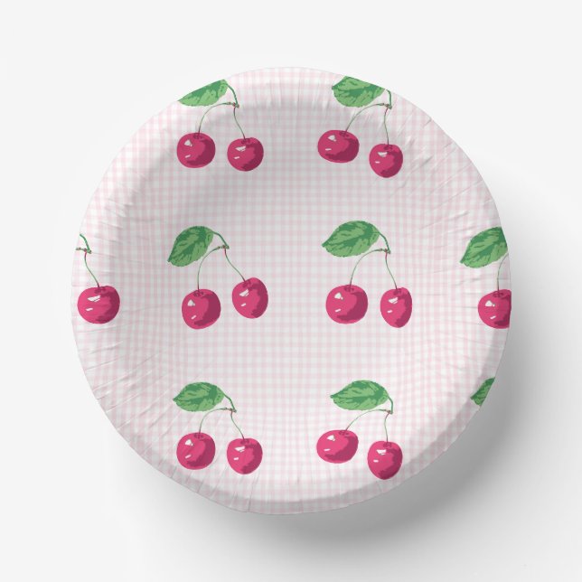 "Our Sweet Cherry" Pink & Green Birthday Paper Bowls (Front)