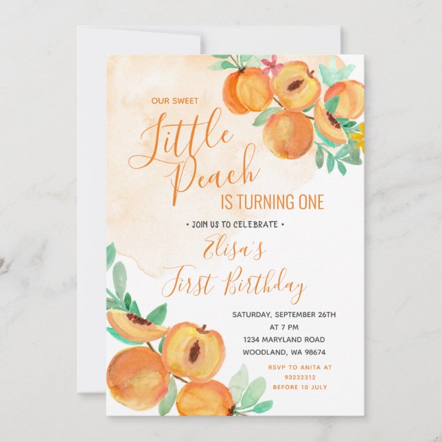 Our Sweet Little Peach Birthday Invitation (Front)