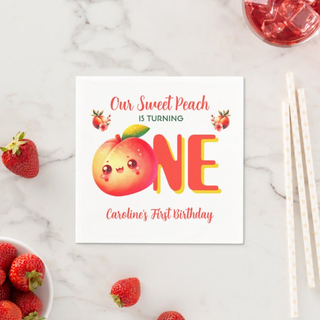  Our Sweet Little Peach Birthday Napkins (Insitu)
