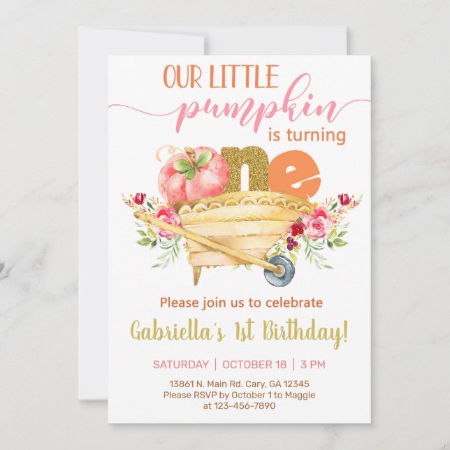 Our sweet little pumpkin 1st birthday invite. invitation (Front)