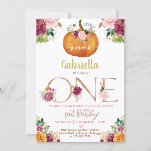 Our sweet little pumpkin 1st first birthday invite